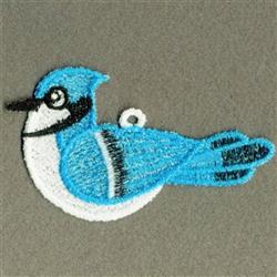 FSL blue jay with vibrant blue feathers, distinctive black eye stripe, and white underside in a whimsical style.