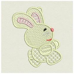 FSL bunny with oversized pink ears and a smiling face, textured in soft pastel colors and polka dots for Easter.