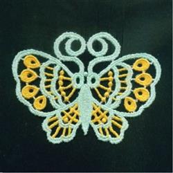 FSL butterfly with delicate light blue threads, vibrant yellow accents, and intricate wing patterns.