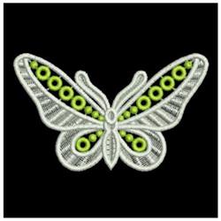 FSL butterfly with intricate white and green wings on a black background, featuring decorative circular details.