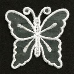 FSL butterfly with delicate white outline and translucent wings, showcasing intricate details against a black background.