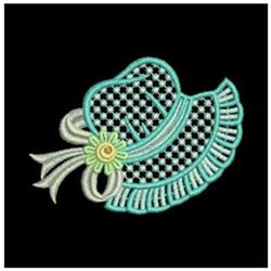 FSL checkered hat with a pastel aqua and yellow design, featuring a delicate ribbon and flower embellishment.