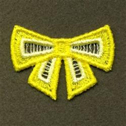 FSL bow in bright yellow with white detailing against a dark background, perfect for festive holiday decorations.