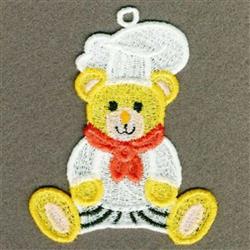 FSL bear wearing a white chef's hat, red scarf, and striped apron, cheerful and colorful for children.