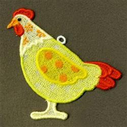 FSL chicken with a bright yellow polka dot body, vibrant red comb, and orange accents, playful design for decor.