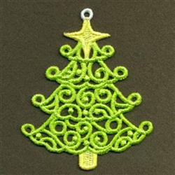 FSL Christmas tree with vibrant green color, detailed swirling patterns, and a bright yellow star topper.
