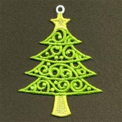 FSL Christmas tree with swirled patterns, bright green color, and a star on top, perfect for festive decor.