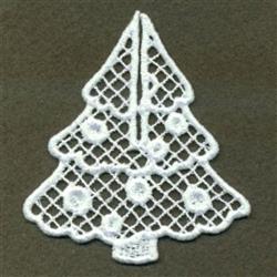 FSL Christmas tree featuring delicate white lace with intricate grid patterns and circular embellishments, perfect for festiv