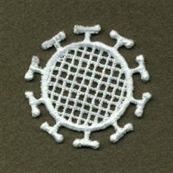 FSL circular lace design featuring intricate white lacework on a dark green background with a central grid and radial element