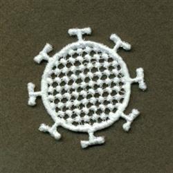 FSL circular lace design featuring intricate white lace with symmetrical shapes and delicate protrusions.