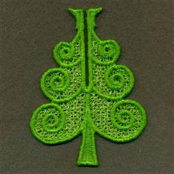 FSL decorative tree design with intricate lace-like details, spiral patterns, and vibrant green color, perfect for holiday de