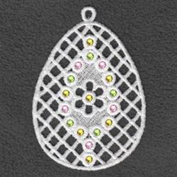 FSL decorative egg with a delicate lattice pattern and colorful pastel beads, perfect for Easter celebrations.