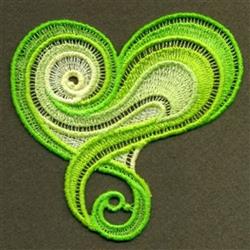 FSL heart shape with intricate swirling patterns in vibrant greens, featuring playful spirals and detailed texture.