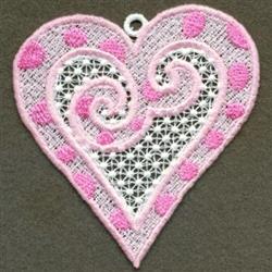 FSL heart shape with playful pink swirls, white lace background, and pink polka dots, perfect for Valentine's Day.