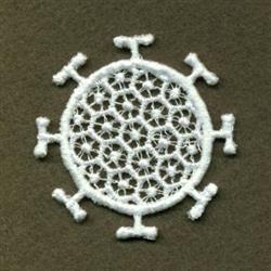FSL lace circle featuring delicate white lace pattern with intricate details on a dark background.