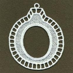 FSL ornamental frame featuring a delicate white lace design with scalloped edges and a hollow center.