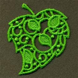 FSL leaf with intricate patterns, featuring vibrant green hues and elegant details against a dark background.