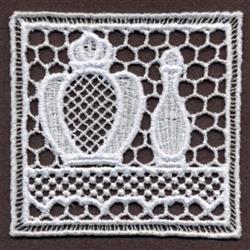 FSL decorative lace design featuring two ornate containers on a lattice base with intricate geometric patterns.