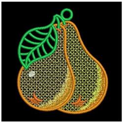 FSL pear design featuring vibrant yellow and orange pears with a shiny texture, accented by a green leaf.
