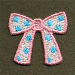 FSL bow with a pink outline and blue polka dots, set against a white background for a playful accent.