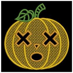 FSL yellow pumpkin with a playful surprised face, X-shaped eyes, and green leaf, perfect for Halloween decor.