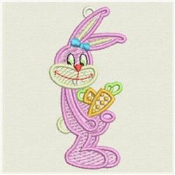FSL rabbit with a pink body and blue bow holding a green carrot, perfect for cheerful Easter decor.