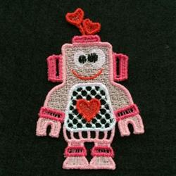 FSL robot with a cheerful smiling face, pink accents, and a mesh belly featuring vibrant red hearts.