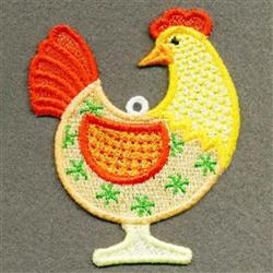 FSL rooster with a vibrant yellow body, red comb, and cheerful green stars, set against a gray background.