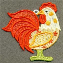 FSL rooster with vibrant orange feathers, creamy yellow body, and green base standing on a gray background.