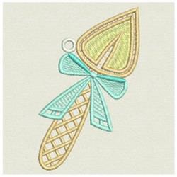 FSL scissors with vibrant green and yellow blades and a soft blue bow, set against a light background.