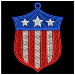 FSL shield emblem with red and white stripes, blue top featuring three stars, perfect for patriotic decor.