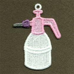 FSL spray bottle with a rounded white body, pink nozzle, and green details, set against a muted brown background.