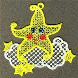 FSL cheerful yellow star with blue eyes and rosy cheeks, surrounded by fluffy clouds and playful stars.