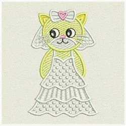 FSL wedding cat in a white gown with pink heart and cheerful expression, perfect for playful wedding themes.