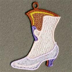 FSL white boot with purple accents, detailed stitching, and a brown heel, perfect for decorative use.