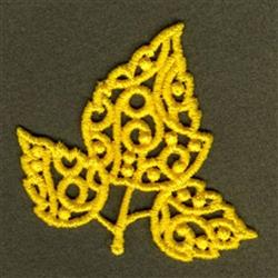 FSL yellow leaf with intricate swirling patterns, vibrant against a dark backdrop, perfect for decorative projects.