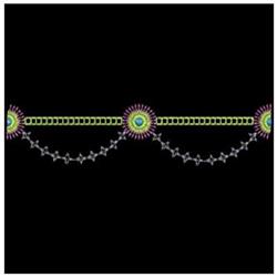 Vibrant decorative border design featuring geometric patterns and bold circular shapes along a chain-like structure.