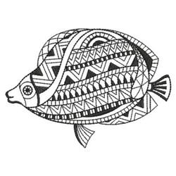 Geometric fish design showcasing intricate patterns and black outlines in a stunning side profile.