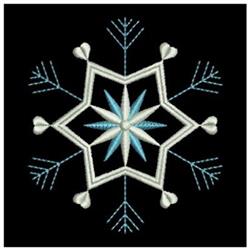 Geometric snowflake in blue tones with white accents, detailed design on a black background, perfect for winter.