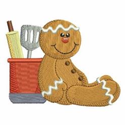 Ginger Tool Crock - 4x4 gingerbread man detailed embroidery design for kitchen tea towels