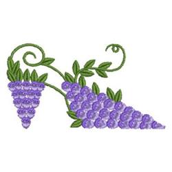 Whimsical grapes cluster featuring plump purple grapes with lush green leaves and curly vines, perfect for spring decor.