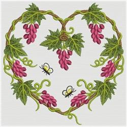 Grapevine Heart - 4x4 butterfly detailed embroidery design for kitchen tea towels