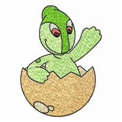Playful green character popping from broken egg, smiling widely with large eyes, perfect for Easter.