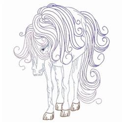 Ethereal horse with a long flowing mane and elegant posture, outlined in soft lines for a whimsical touch.