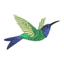 Vibrant hummingbird in flight, showcasing blue, green, and yellow feathers with extended wings. Perfect for decorative embroi