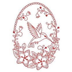 Hummingbird Redwork - 4x4 bird redwork embroidery design for decorative pillow covers