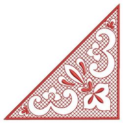 Intricate ornamental design featuring a triangular shape filled with detailed red floral and geometric motifs.