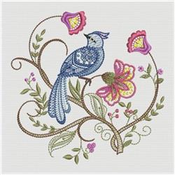 detailed bird machine embroidery pattern - Jacobean for decorative pillow covers