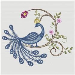 Jacobean Peacock - 5x7 bird detailed embroidery design for patchwork quilt blocks