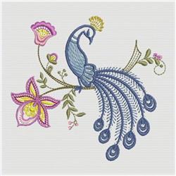 detailed bird machine embroidery pattern - Jacobean Peacock for Cushion Covers